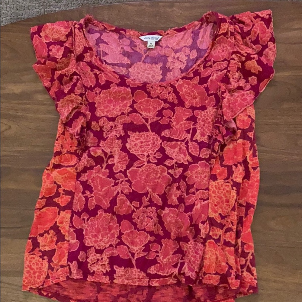Lucky Brand floral top with flutter sleeves